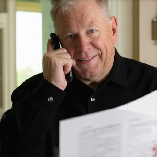 Homeowner confirming warranty transfer over the phone with documents in hand.