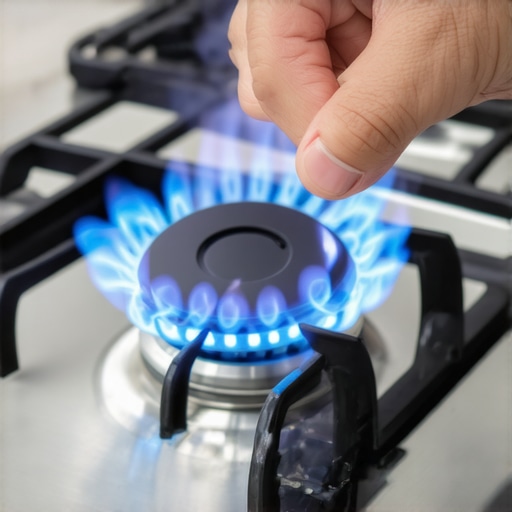 Technician adjusting air shutter on gas cooktop for optimal blue flame