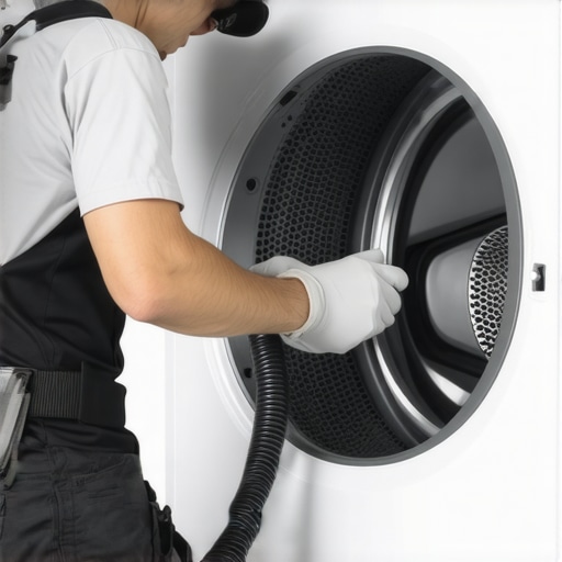 Person cleaning dryer vent with a brush and vacuum to improve drying efficiency