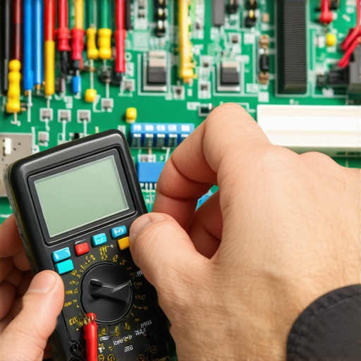 Technician testing an appliance's wiring with a multimeter for maintenance