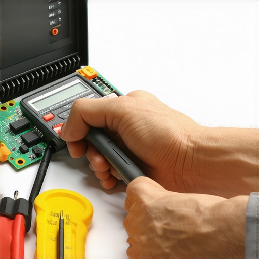 Technician testing appliance control board with multimeter during maintenance