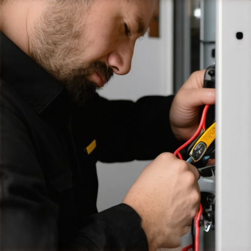 Technician examining appliance wiring during repair