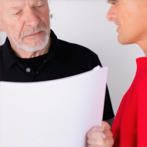 A homeowner and technician discussing appliance repair documents