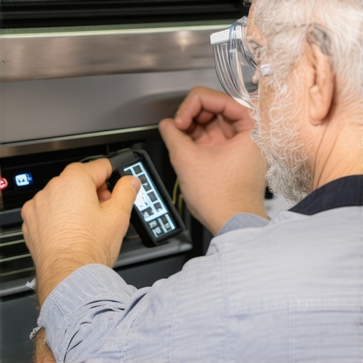 Technician adjusting oven thermostat to improve heating efficiency