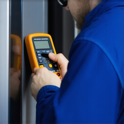 Technician testing appliances with multimeter and thermal camera for diagnosis and maintenance
