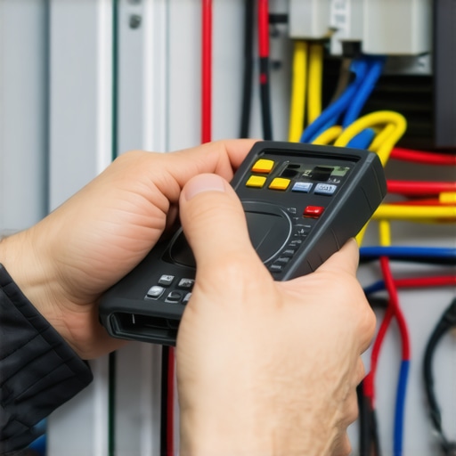 Technician testing appliance wiring with a multimeter