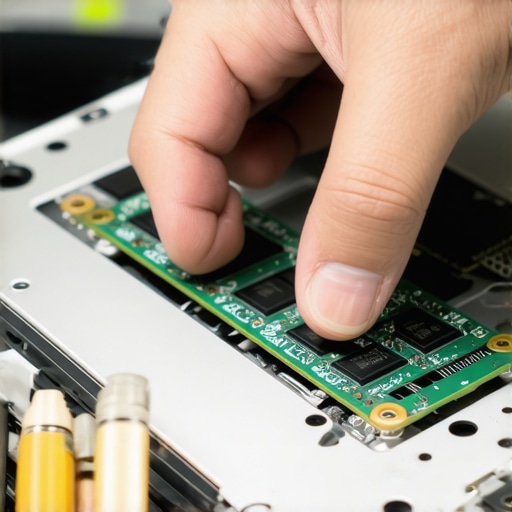 Technician removing and reseating RAM in a laptop