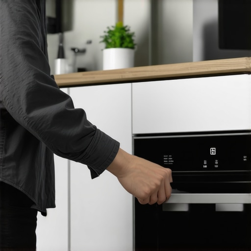 Person unplugging their smart oven in a contemporary kitchen to reset it after Wi-Fi issues.