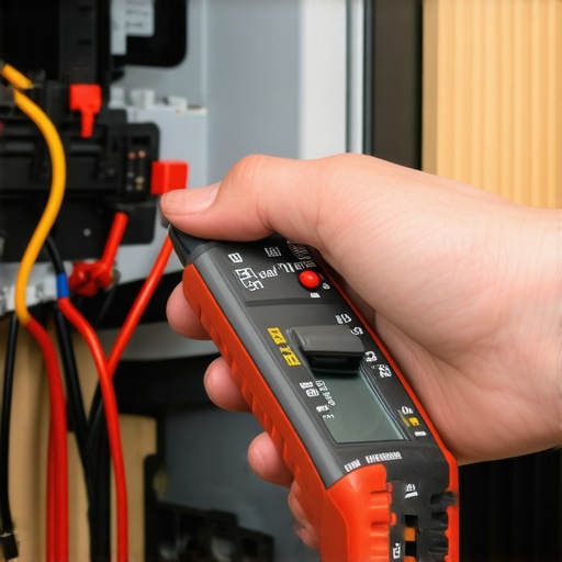 Person testing appliance wiring with a multimeter