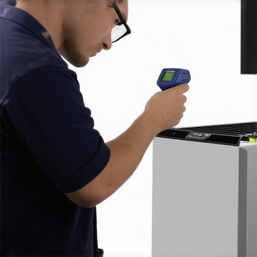 Technician measuring appliance surface temperature with infrared thermometer