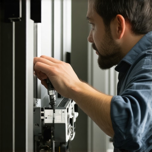 A professional technician examining an appliance latch for dysfunction.