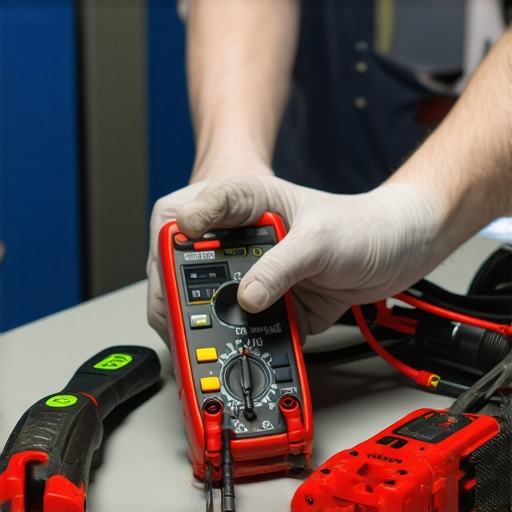 Expert technician diagnosing a refrigerator with multimeter and clean workspace.