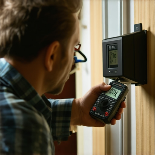 Homeowner checking attic thermostat wiring with a multimeter