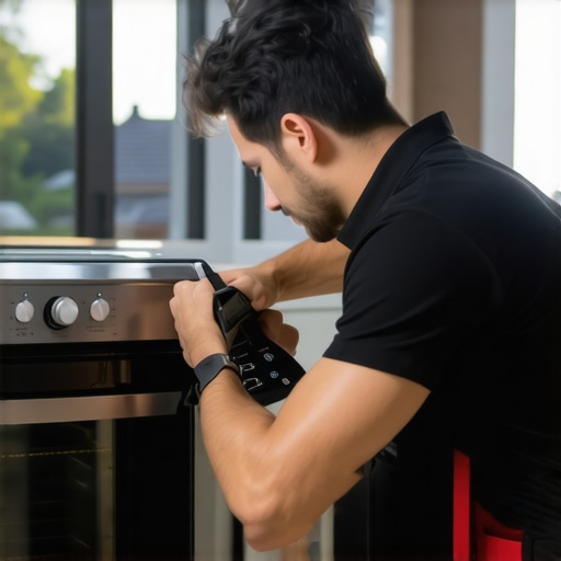 Technician carefully diagnosing an appliance during a quick service