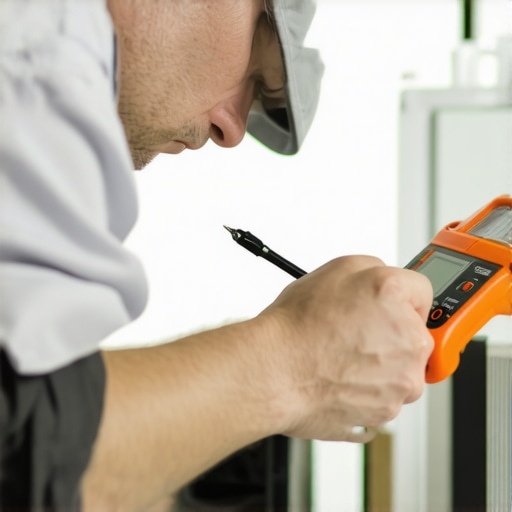 Technician testing appliance wiring with a multimeter