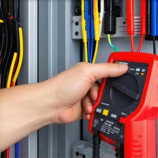 Technician measuring voltage with a digital multimeter on appliance wiring