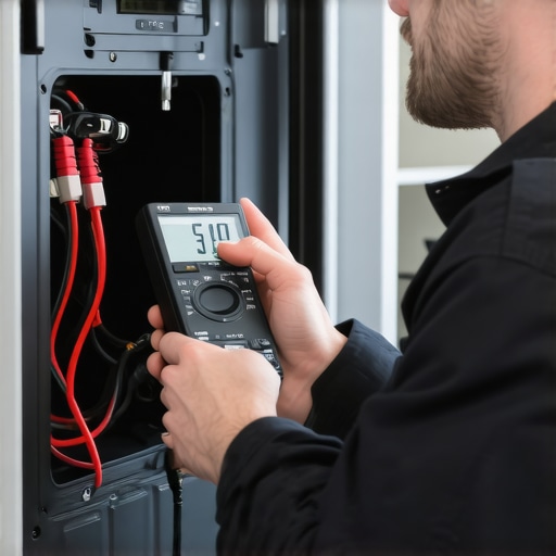 Technician testing appliance electrical components with a multimeter