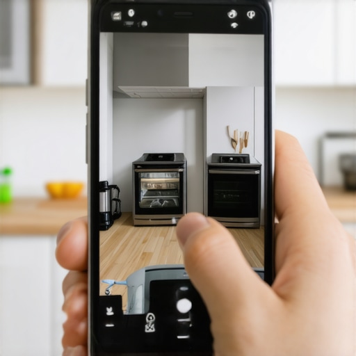 A smartphone taking high-resolution photos of appliance damage with proper lighting