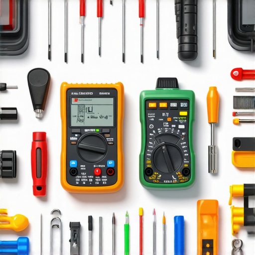 A technician's toolkit with screwdriver set, multimeter, and cleaning tools for appliance repair.