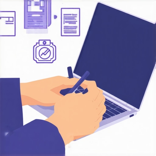 Filling Out Warranty Forms for Appliance Transfer Person completing warranty transfer forms online with appliance icons