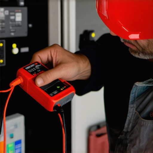 Homeowner Using Multimeter for Appliance Diagnostics Person testing appliance wiring with a multimeter in a workshop setting