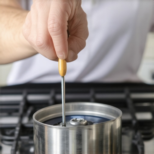 Person cleaning stove igniter in a bright kitchen