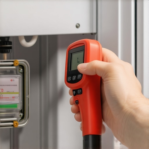 Monitoring Appliance Temperature for Maintenance Person measuring refrigerator coil temperature with infrared thermometer.