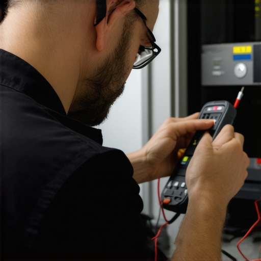 Technician testing appliance wiring with a multimeter to ensure proper functioning.