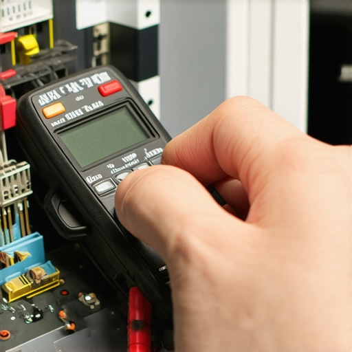 Technician inspecting electrical wires of an appliance using a multimeter