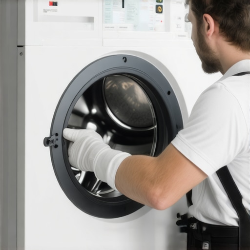 Technician carefully installs a washing machine gasket ensuring perfect alignment and secure clamps.