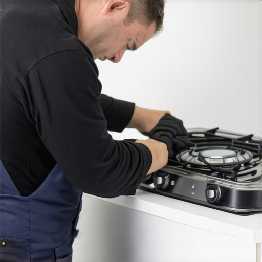 Technician replacing a stove heating element