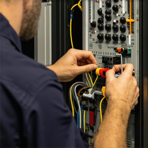 A repair technician diagnosing an oven's control board to fix error F1