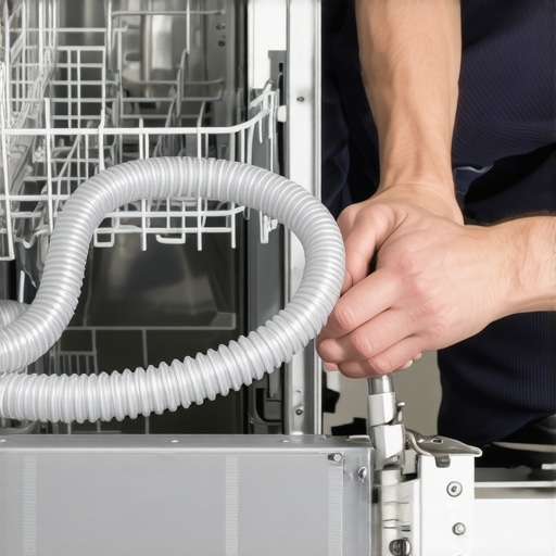 Person using a flexible drain auger to clear dishwasher hose