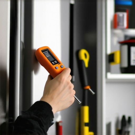 Using Infrared Thermometer for Appliance Maintenance Person measuring appliance temperature with infrared thermometer in a kitchen