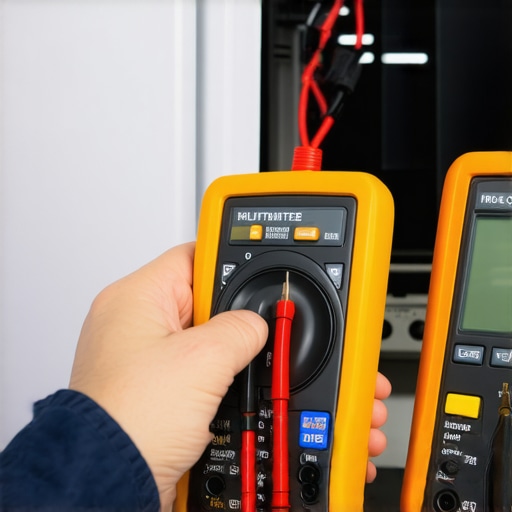 Using a Digital Multimeter for Appliance Diagnostics A person testing an electrical connection in an appliance with a multimeter.