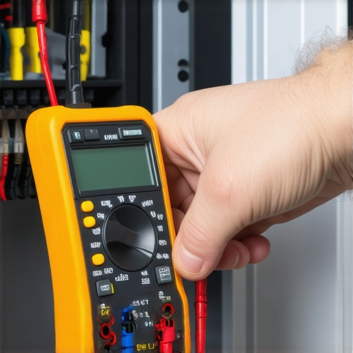 Person testing appliance wiring with a multimeter to diagnose issues during maintenance.