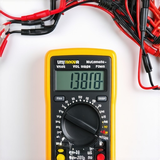 Person testing appliance electrical circuit with multimeter