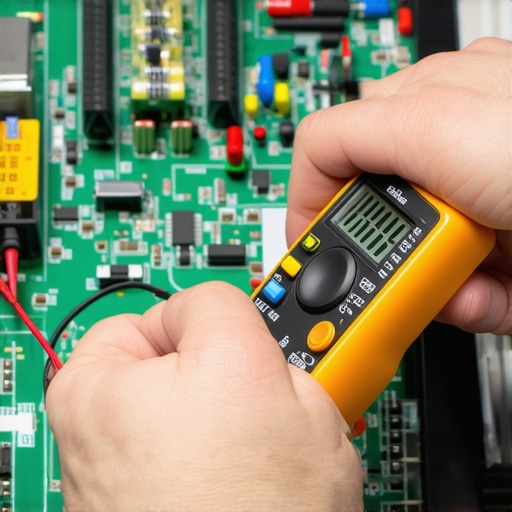 A technician testing an appliance's electrical circuit with a digital multimeter