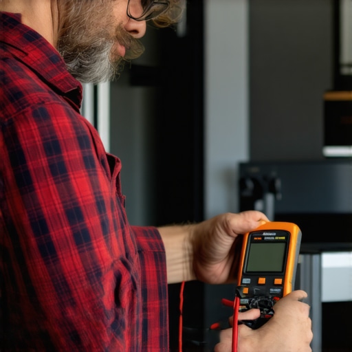 Using a Multimeter for Appliance Maintenance Person testing electric appliance with a multimeter in the kitchen.