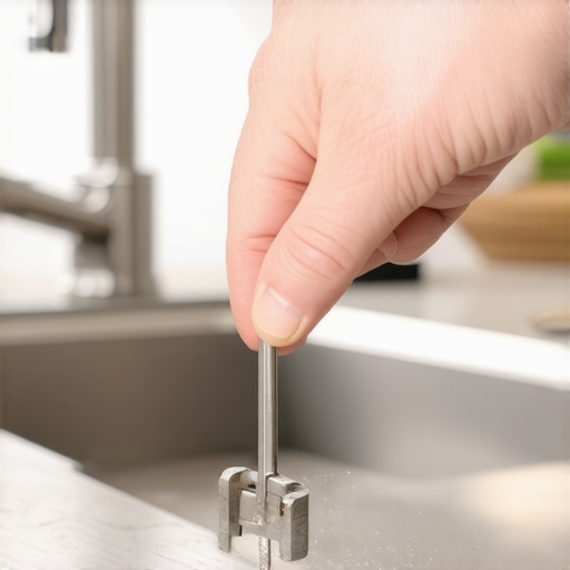Hand inserting and turning a hex key in the disposal unit underneath the sink to clear a jam