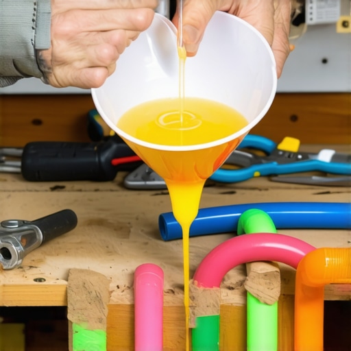 Person pouring vinegar into air conditioner drain line using a funnel for maintenance