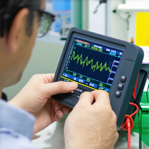 Technician measuring electrical noise on an appliance motherboard with an oscilloscope