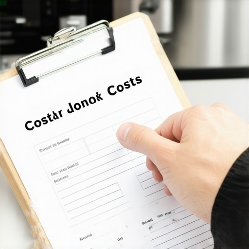 A technician explaining the breakdown of diagnostic and repair fees on an invoice
