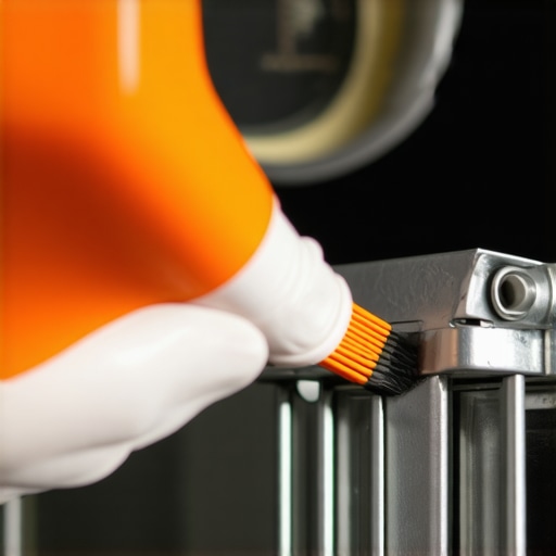 Technician applying high-heat lubricant to a kitchen range hinge