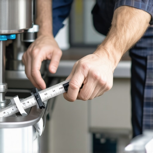 A technician measuring the drain line slope to ensure proper dishwasher installation.