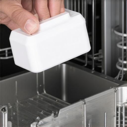 Close-up of a hand testing a dishwasher float switch for movement and debris.