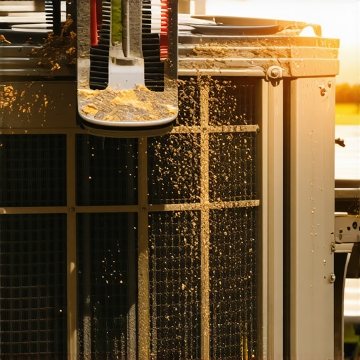 Close up of cleaning debris from outdoor AC unit fins