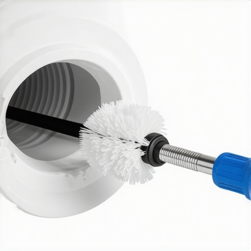 Cleaning a dryer vent with a professional brush kit A flexible drill-powered brush cleaning out lint from a metal dryer vent pipe.