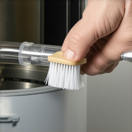 Close-up of cleaning a clogged pressure sensor tube in a high-efficiency washing machine.