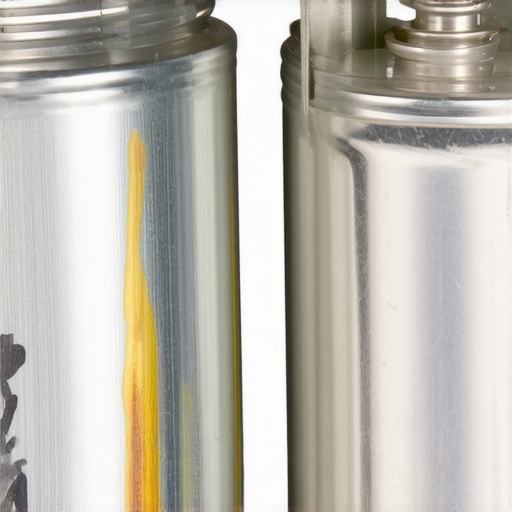 A side-by-side comparison of a failed bulging HVAC capacitor and a healthy flat-topped capacitor.